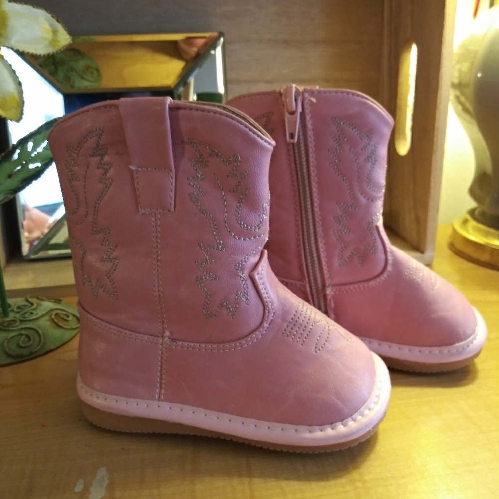 Pink Toddler Leather Cowgirl Boots Size 5